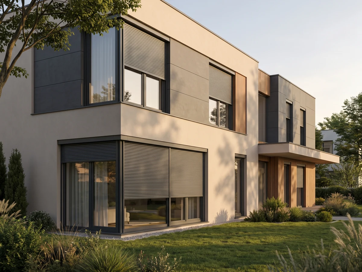 Casa moderna con tapparelle sotto-intonaco nascoste sotto l’isolamento